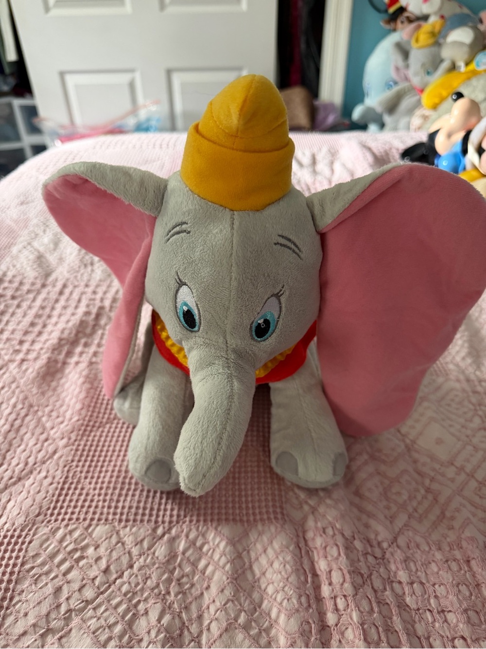 Gray and Pink Elephant Plush with Yellow Hat - Classic Stuffed Toy